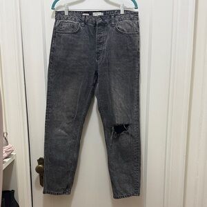 Topman Charcoal Relaxed Tapered Jeans